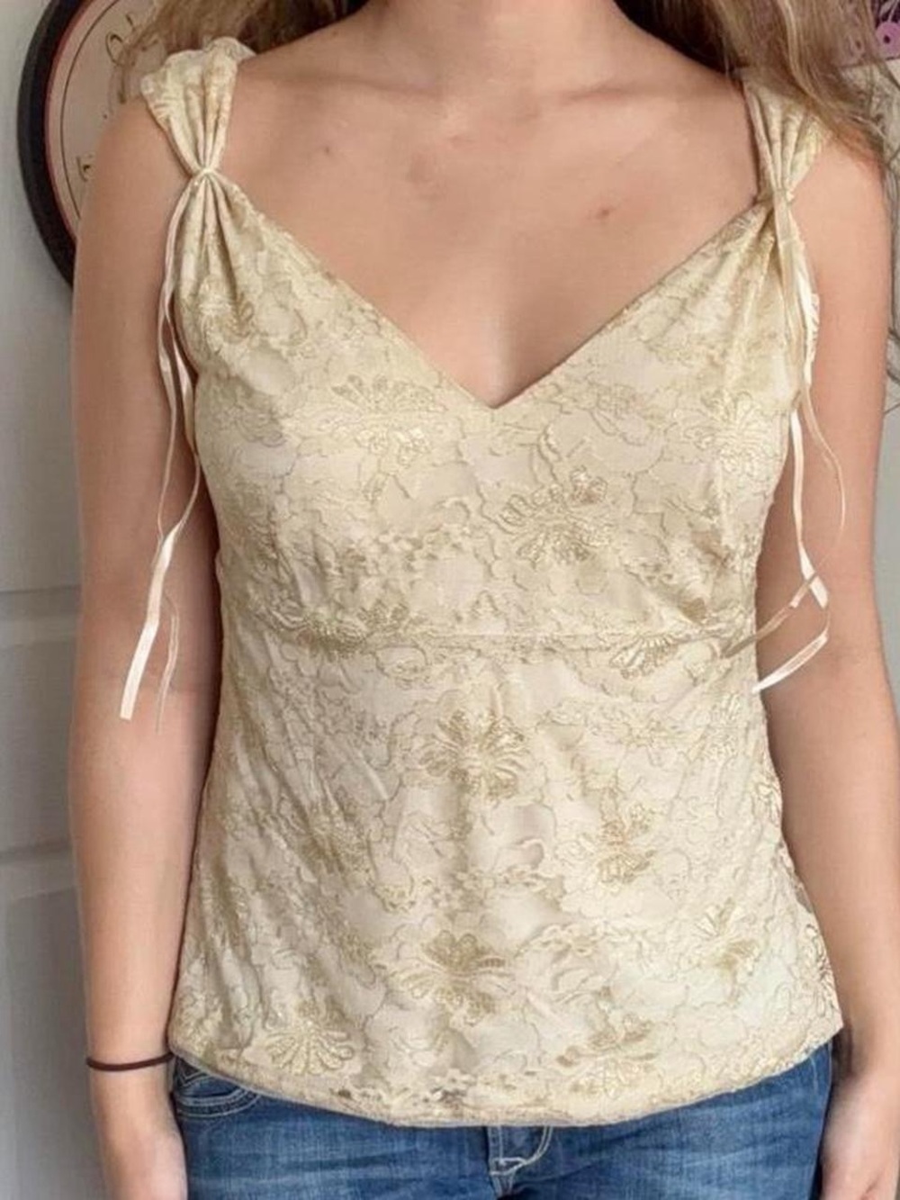 Tie-Shoulder Lace Camisole in Cream